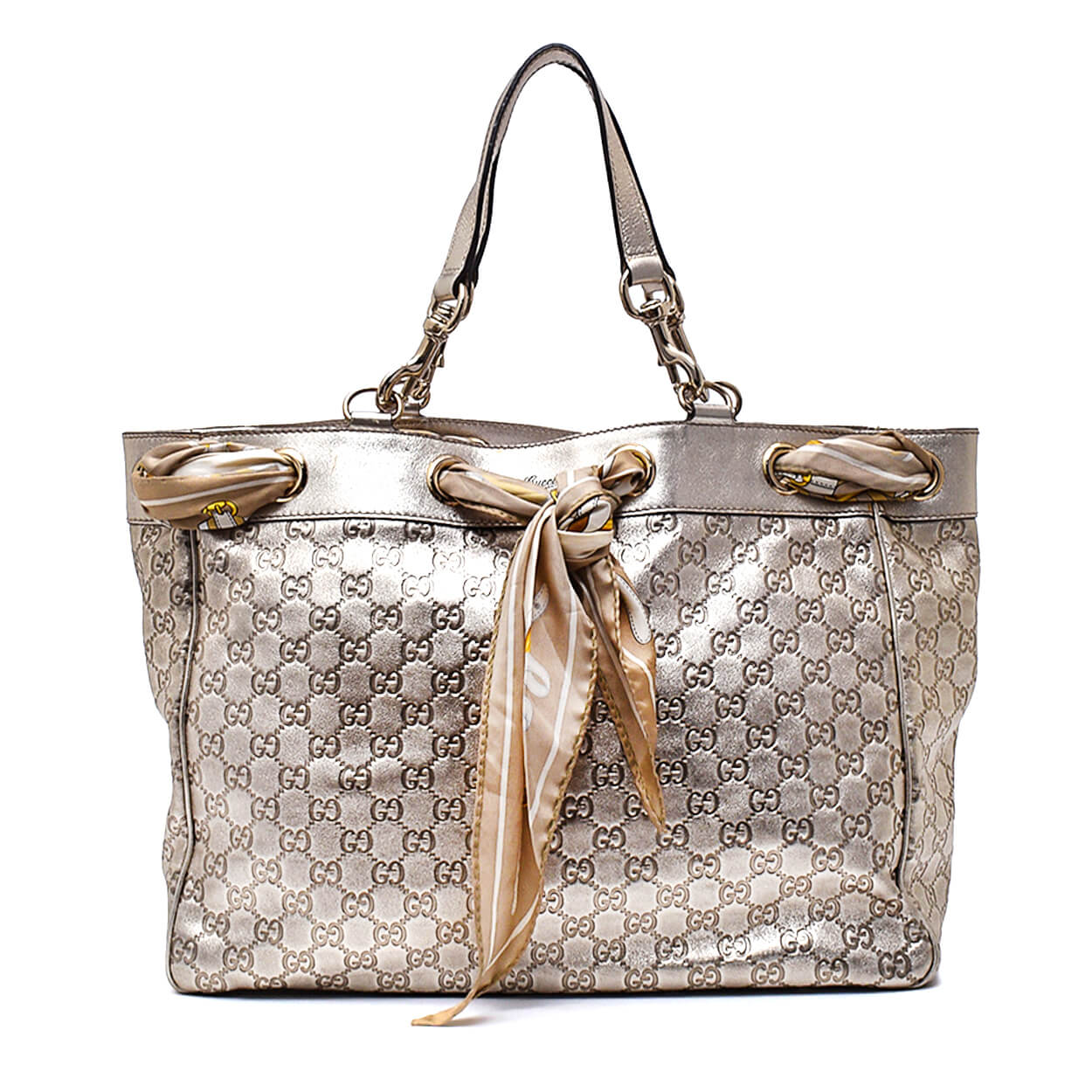 Gucci -Metallic Gold Guccisima Leather Positano Scarf Shopper Tote Bag 